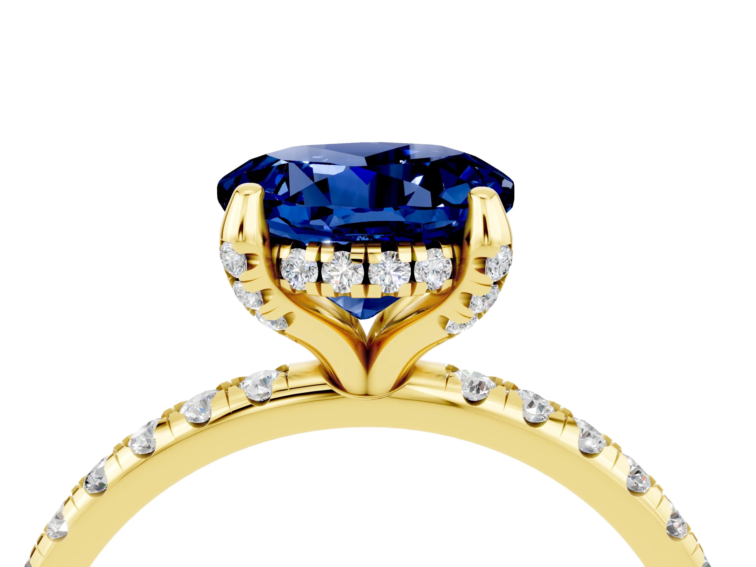 Yellow gold Round Cut Diamond Solitaire Ring with Four-Prong Setting and Pavé Band_4