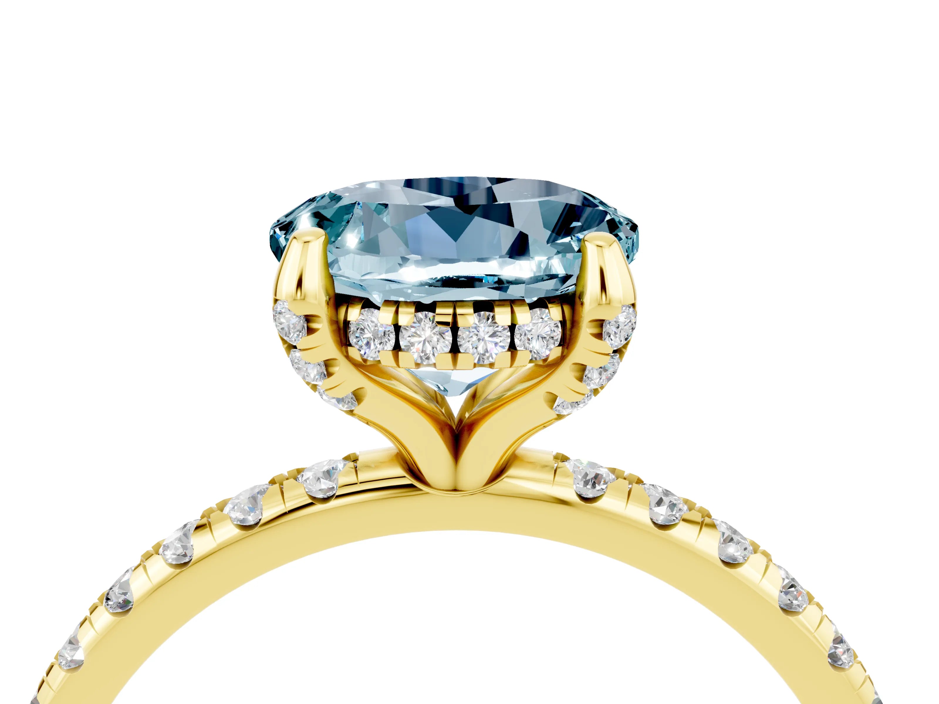 Yellow gold Round Cut Diamond Solitaire Ring with Four-Prong Setting and Pavé Band_4