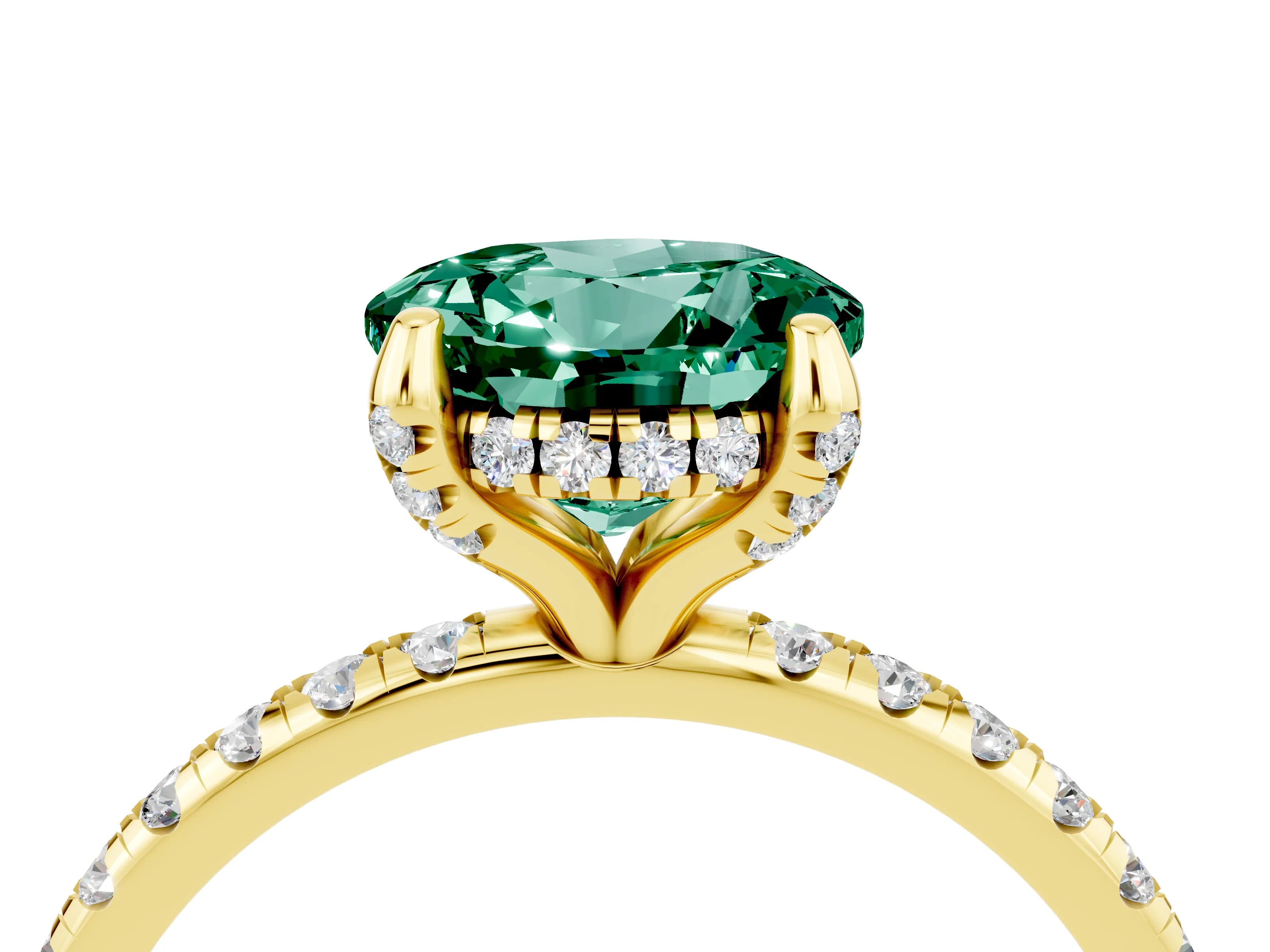 Yellow gold Round Cut Diamond Solitaire Ring with Four-Prong Setting and Pavé Band_4