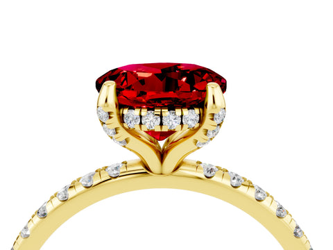 Yellow gold Round Cut Diamond Solitaire Ring with Four-Prong Setting and Pavé Band_4