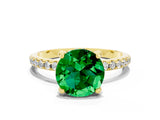 Yellow gold Round Cut Diamond Solitaire Ring with Four-Prong Setting and Pavé Band