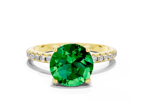 Yellow gold Round Cut Diamond Solitaire Ring with Four-Prong Setting and Pavé Band