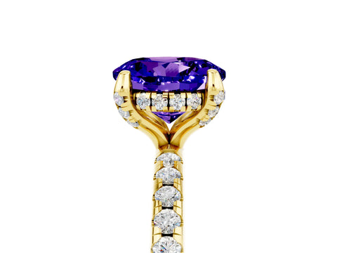 Yellow gold Round Cut Diamond Solitaire Ring with Four-Prong Setting and Pavé Band_5