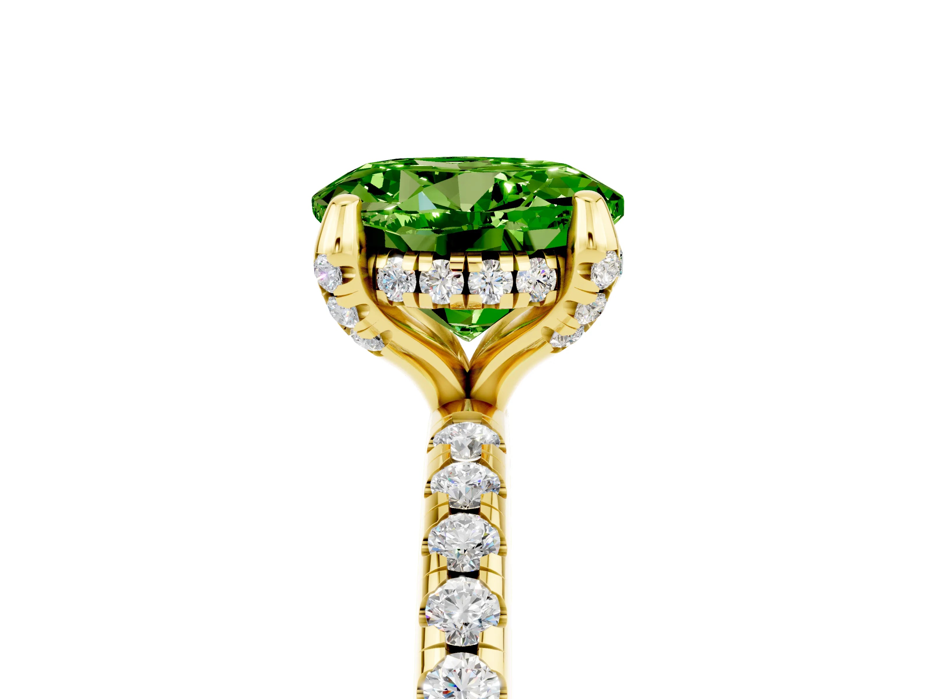 Yellow gold Round Cut Diamond Solitaire Ring with Four-Prong Setting and Pavé Band_5