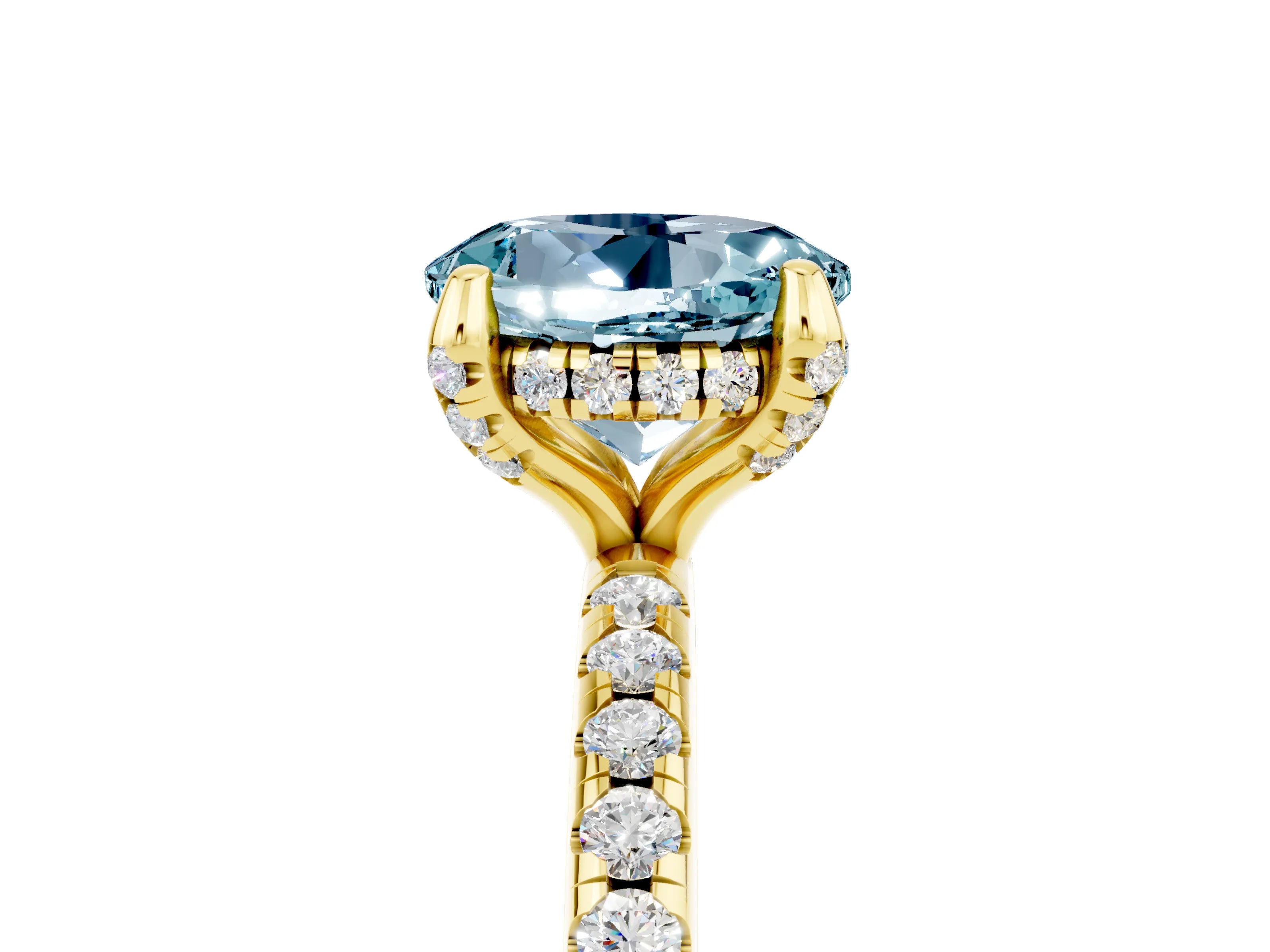 Yellow gold Round Cut Diamond Solitaire Ring with Four-Prong Setting and Pavé Band_5