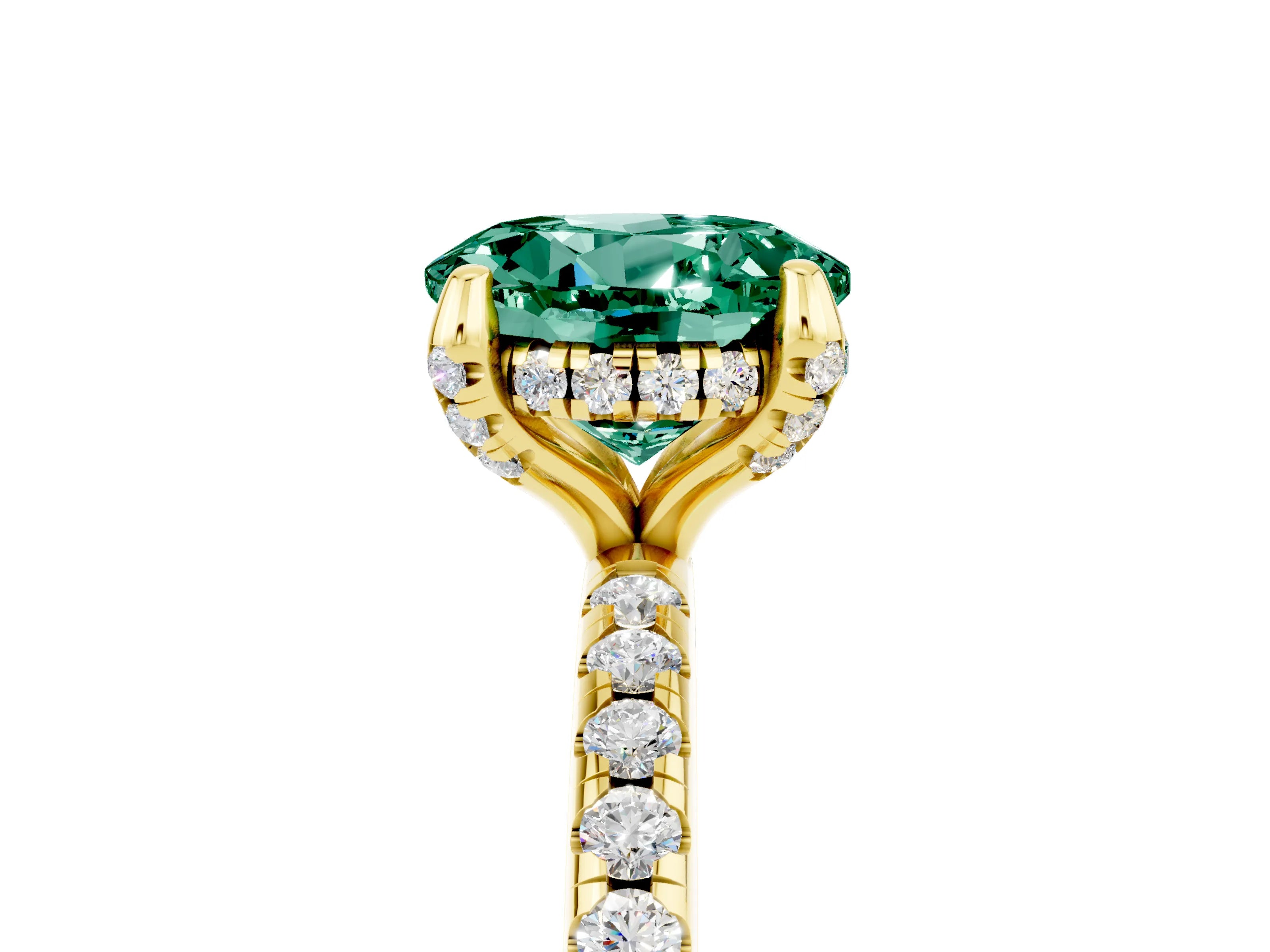 Yellow gold Round Cut Diamond Solitaire Ring with Four-Prong Setting and Pavé Band_5