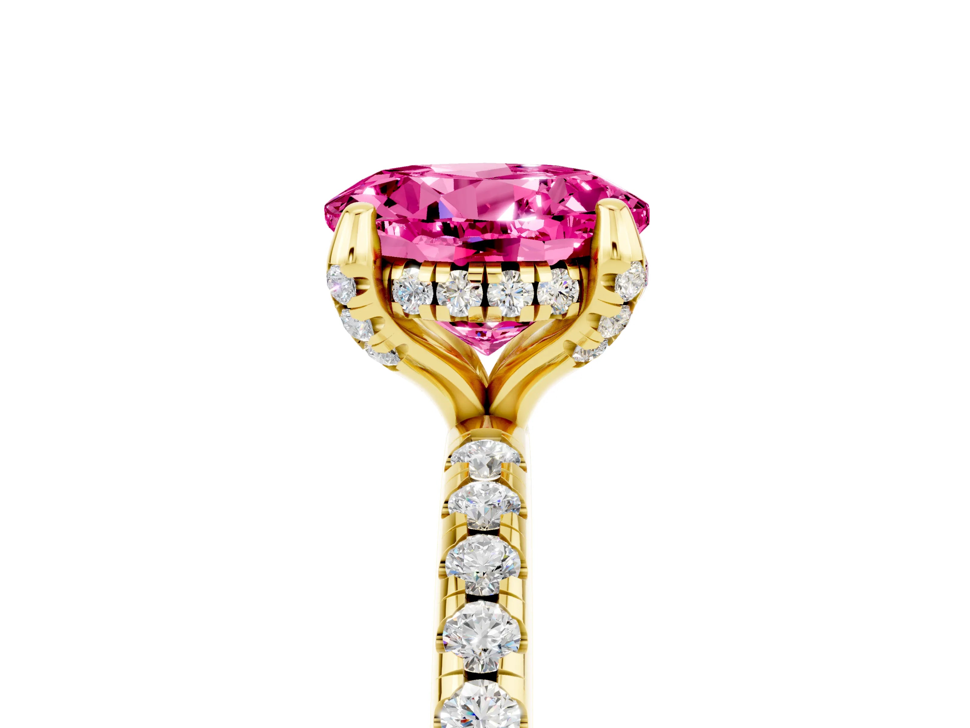 Yellow gold Round Cut Diamond Solitaire Ring with Four-Prong Setting and Pavé Band_5