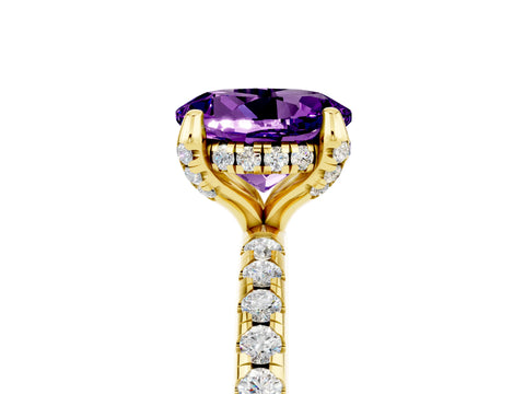 Yellow gold Round Cut Diamond Solitaire Ring with Four-Prong Setting and Pavé Band_5
