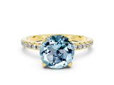 Yellow gold Round Cut Diamond Solitaire Ring with Four-Prong Setting and Pavé Band