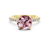 Yellow gold Round Cut Diamond Solitaire Ring with Four-Prong Setting and Pavé Band