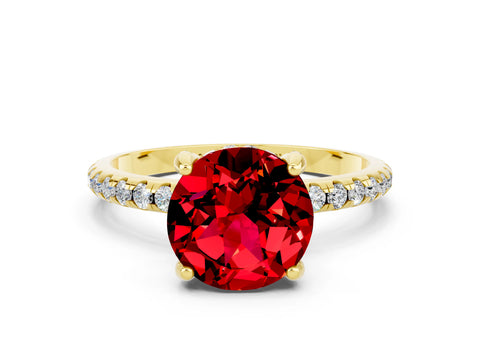 Yellow gold Round Cut Diamond Solitaire Ring with Four-Prong Setting and Pavé Band