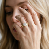 Yellow gold Round Cut Diamond Solitaire Ring with Leaf Motif Band and Four-Prong Setting_122