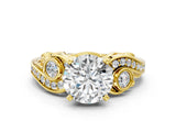 Yellow gold Round Cut Diamond Solitaire Ring with Milgrain Pavé Band and Four-Prong Setting_187