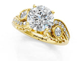Yellow gold Round Cut Diamond Solitaire Ring with Milgrain Pavé Band and Four-Prong Setting_188