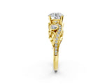 Yellow gold Round Cut Diamond Solitaire Ring with Milgrain Pavé Band and Four-Prong Setting_189