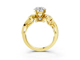 Yellow gold Round Cut Diamond Solitaire Ring with Milgrain Pavé Band and Four-Prong Setting_190