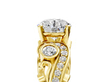 Yellow gold Round Cut Diamond Solitaire Ring with Milgrain Pavé Band and Four-Prong Setting_192