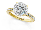 Yellow gold Round Cut Diamond Solitaire Ring with Pavé Band and Four-Prong Setting_1