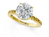 Yellow gold Round Cut Diamond Solitaire Ring with Pavé Band and Four-Prong Setting_1