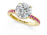 Yellow gold Round Cut Diamond Solitaire Ring with Pavé Band and Four-Prong Setting_1