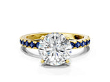 Yellow gold Round Cut Diamond Solitaire Ring with Pavé Band and Four-Prong Setting