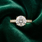 Yellow gold Round Cut Diamond Solitaire Ring with Pavé Band and Four-Prong Setting_244