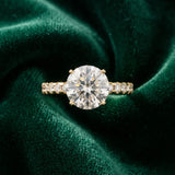 10K Yellow Gold 1.51 Carat E VS1 Round Diamond Solitaire Ring with Round Pavé Band and Four-Prong Setting