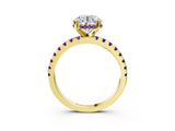 Yellow gold Round Cut Diamond Solitaire Ring with Pavé Band and Four-Prong Setting_3
