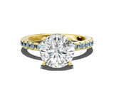 Yellow gold Round Cut Diamond Solitaire Ring with Pavé Band and Four-Prong Setting