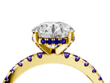Yellow gold Round Cut Diamond Solitaire Ring with Pavé Band and Four-Prong Setting_4
