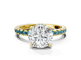 Yellow gold Round Cut Diamond Solitaire Ring with Pavé Band and Four-Prong Setting