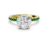 Yellow gold Round Cut Diamond Solitaire Ring with Pavé Band and Four-Prong Setting
