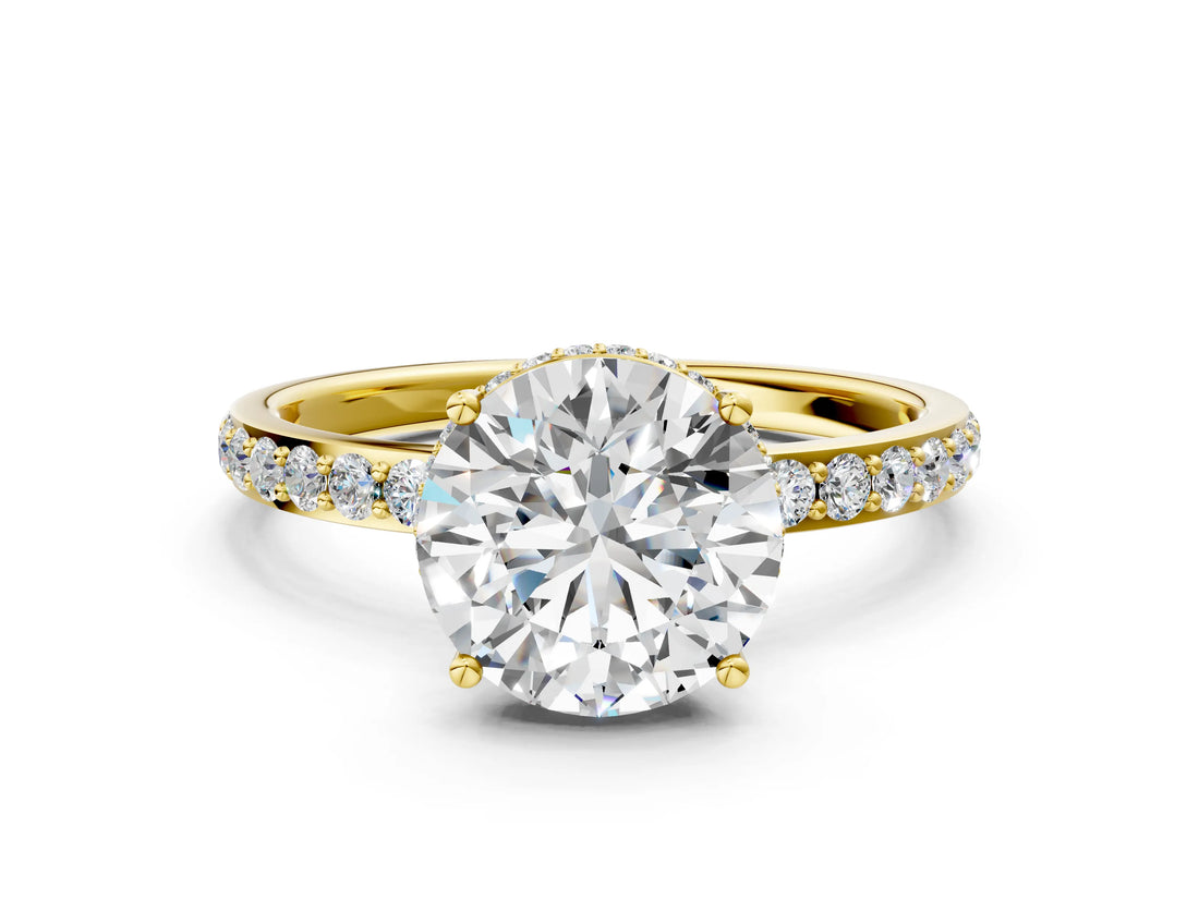Yellow gold Round Cut Diamond Solitaire Ring with Pavé Band and Hidden Halo_21