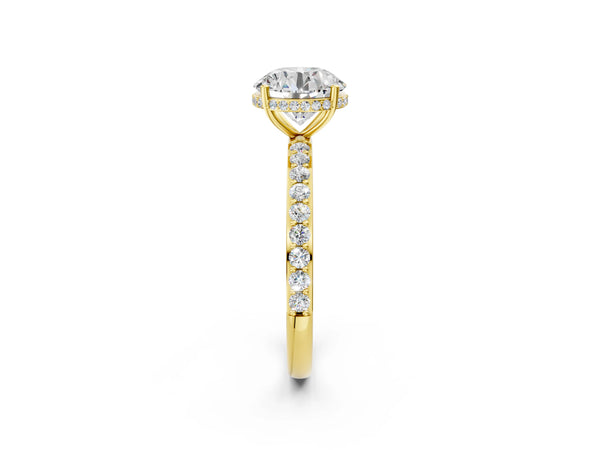 Yellow Gold Round Hidden Halo Engagement Ring Setting with Pave Band