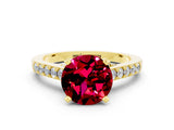 Yellow gold Round Cut Diamond Solitaire Ring with Pavé Band and Prong Setting