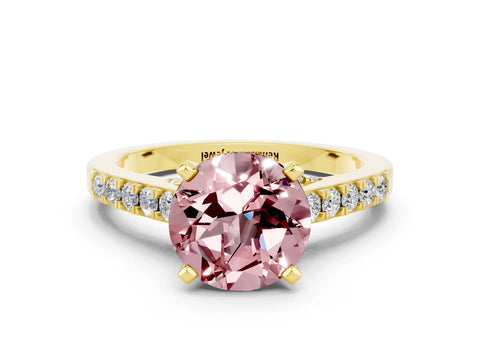 Yellow gold Round Cut Diamond Solitaire Ring with Pavé Band and Prong Setting