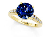 Yellow gold Round Cut Diamond Solitaire Ring with Pavé Band and Prong Setting_1