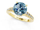 Yellow gold Round Cut Diamond Solitaire Ring with Pavé Band and Prong Setting_1