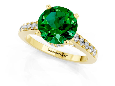 Yellow gold Round Cut Diamond Solitaire Ring with Pavé Band and Prong Setting_1