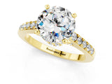 Yellow gold Round Cut Diamond Solitaire Ring with Pavé Band and Prong Setting_1