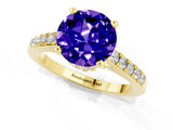 Yellow gold Round Cut Diamond Solitaire Ring with Pavé Band and Prong Setting_1