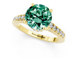 Yellow gold Round Cut Diamond Solitaire Ring with Pavé Band and Prong Setting_1