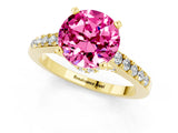 Yellow gold Round Cut Diamond Solitaire Ring with Pavé Band and Prong Setting_1