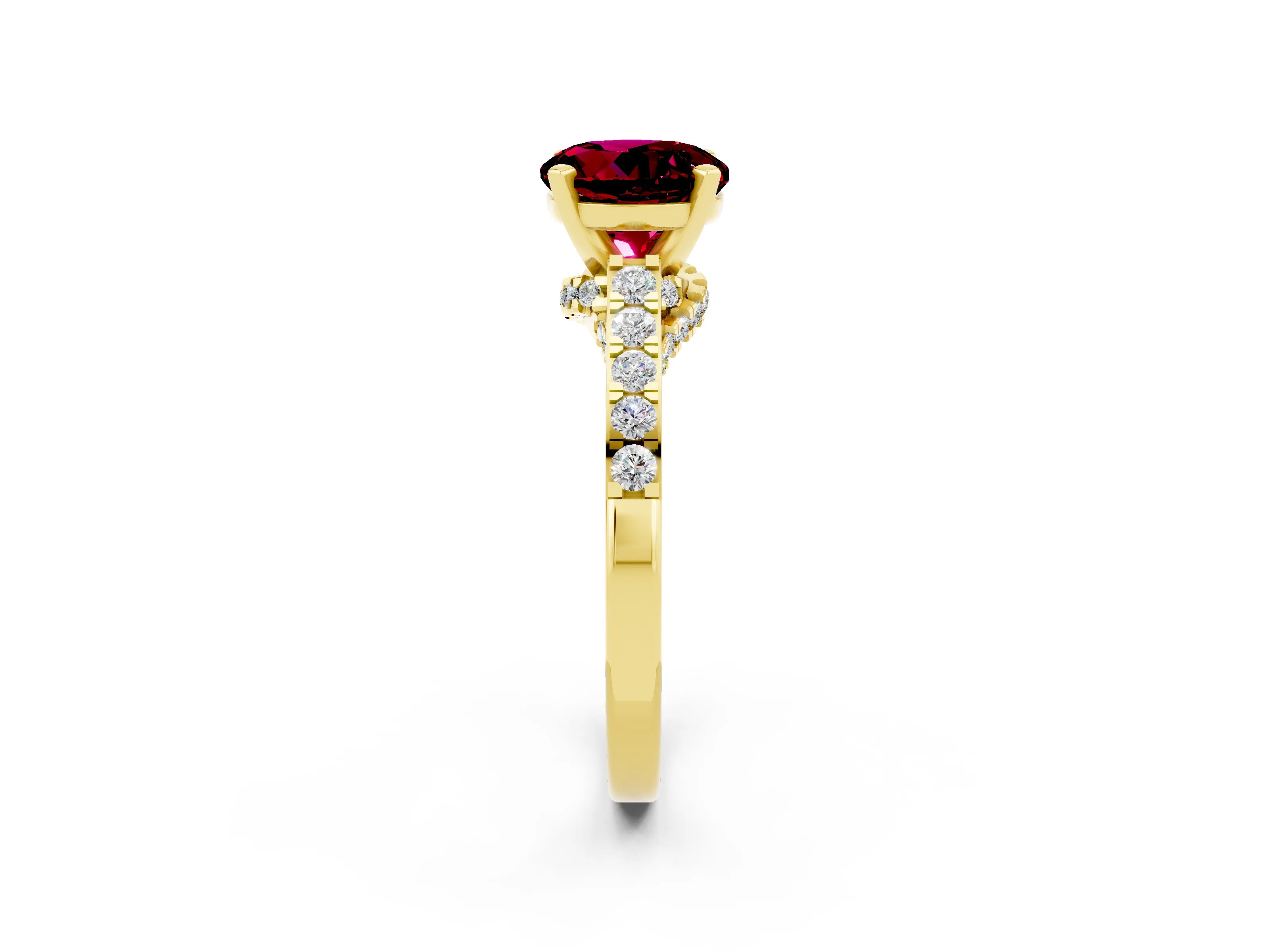 Yellow gold Round Cut Diamond Solitaire Ring with Pavé Band and Prong Setting_2