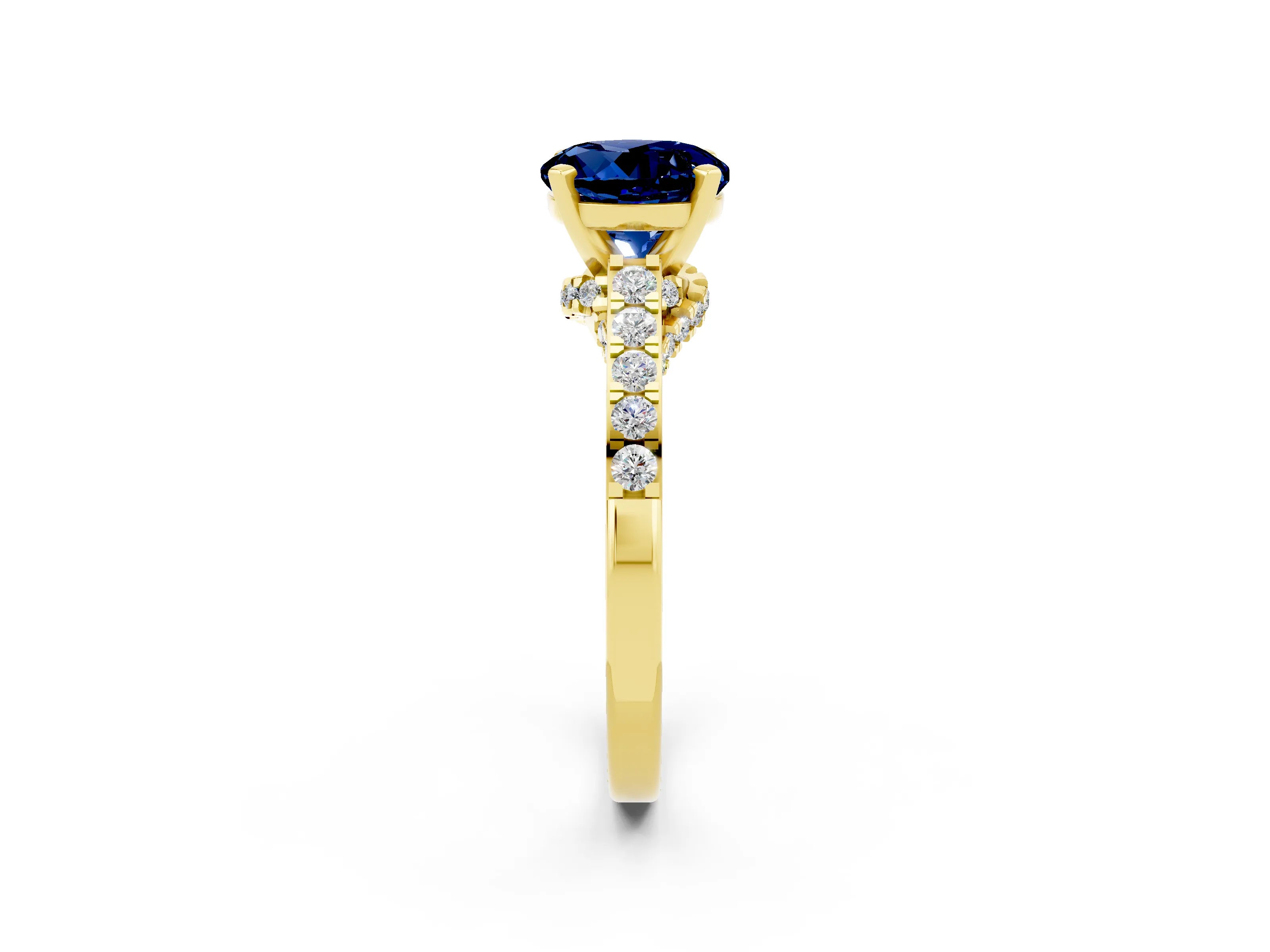 Yellow gold Round Cut Diamond Solitaire Ring with Pavé Band and Prong Setting_2
