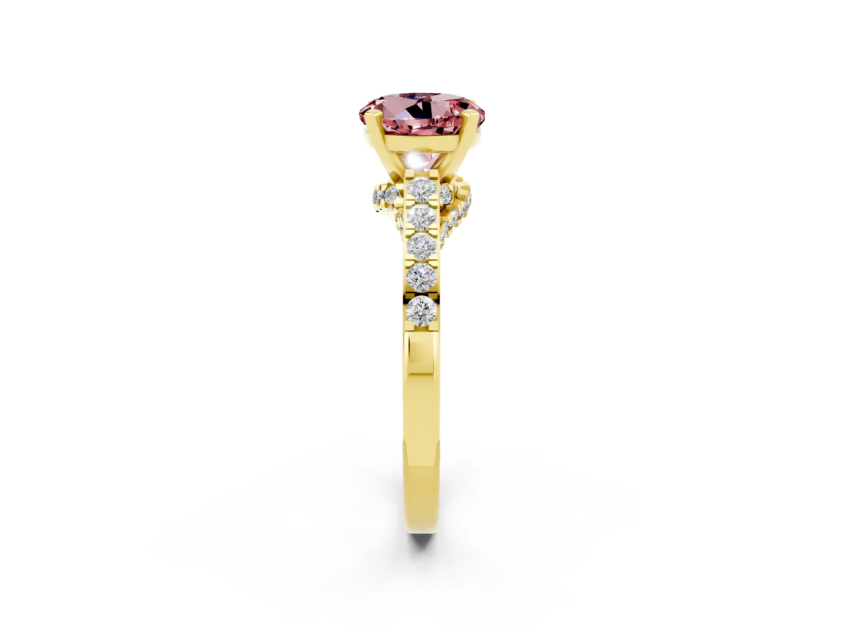 Yellow gold Round Cut Diamond Solitaire Ring with Pavé Band and Prong Setting_2
