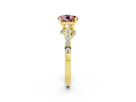 Yellow gold Round Cut Diamond Solitaire Ring with Pavé Band and Prong Setting_2