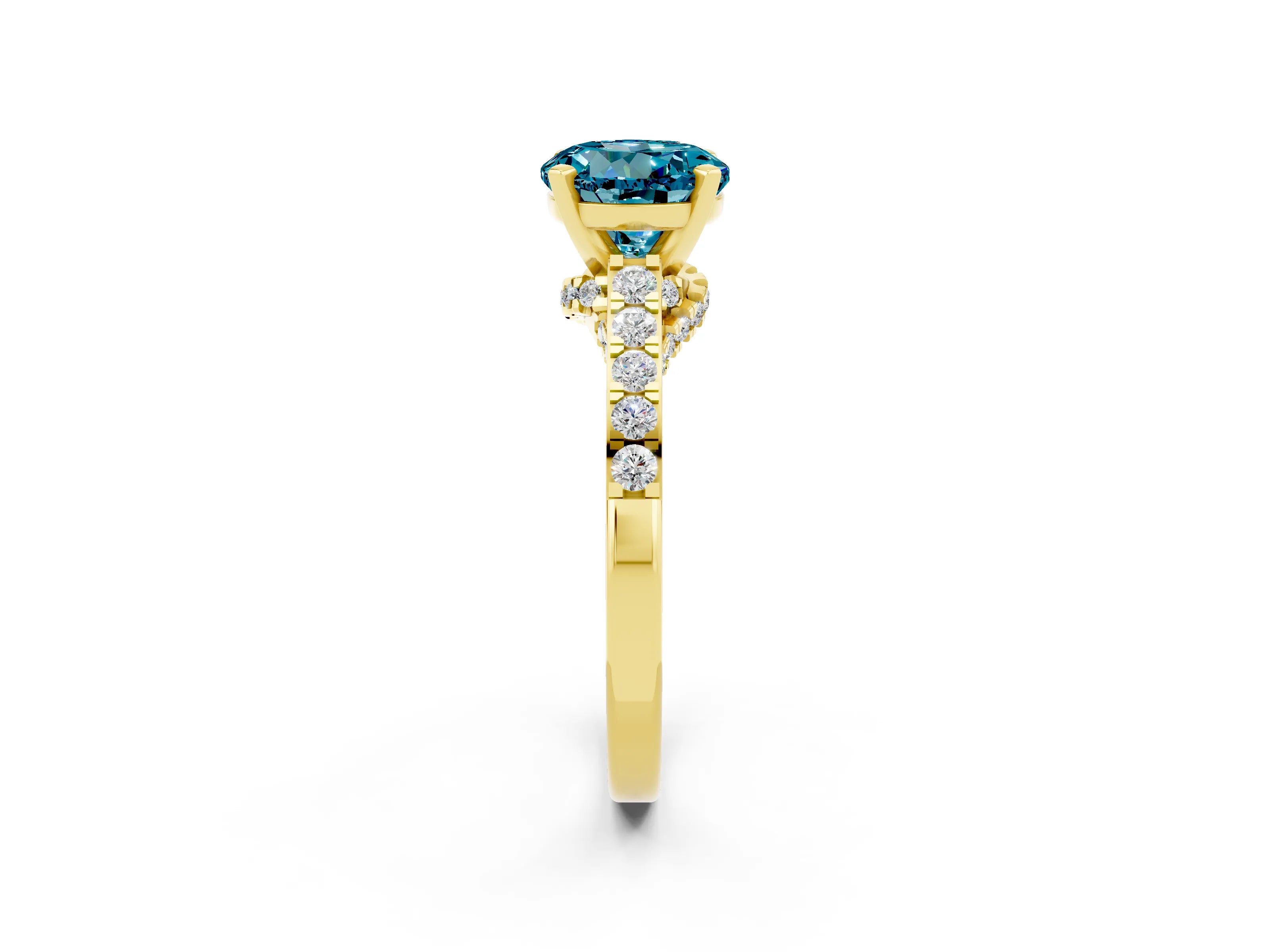 Yellow gold Round Cut Diamond Solitaire Ring with Pavé Band and Prong Setting_2