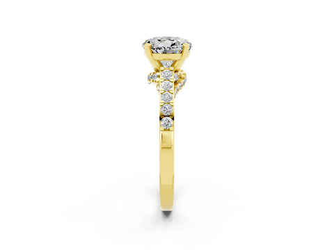 Yellow gold Round Cut Diamond Solitaire Ring with Pavé Band and Prong Setting_2