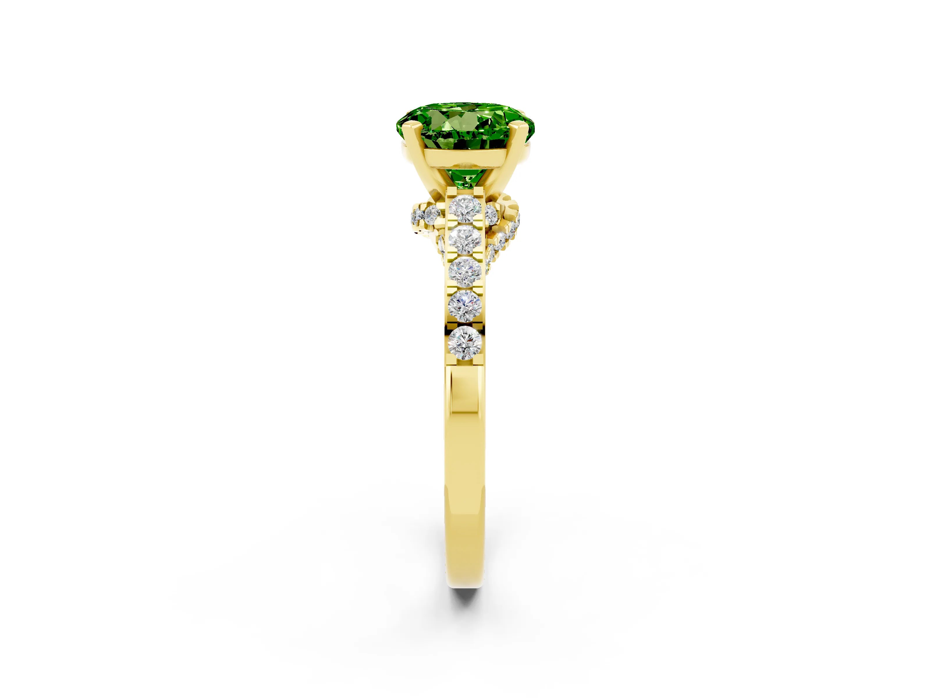 Yellow gold Round Cut Diamond Solitaire Ring with Pavé Band and Prong Setting_2